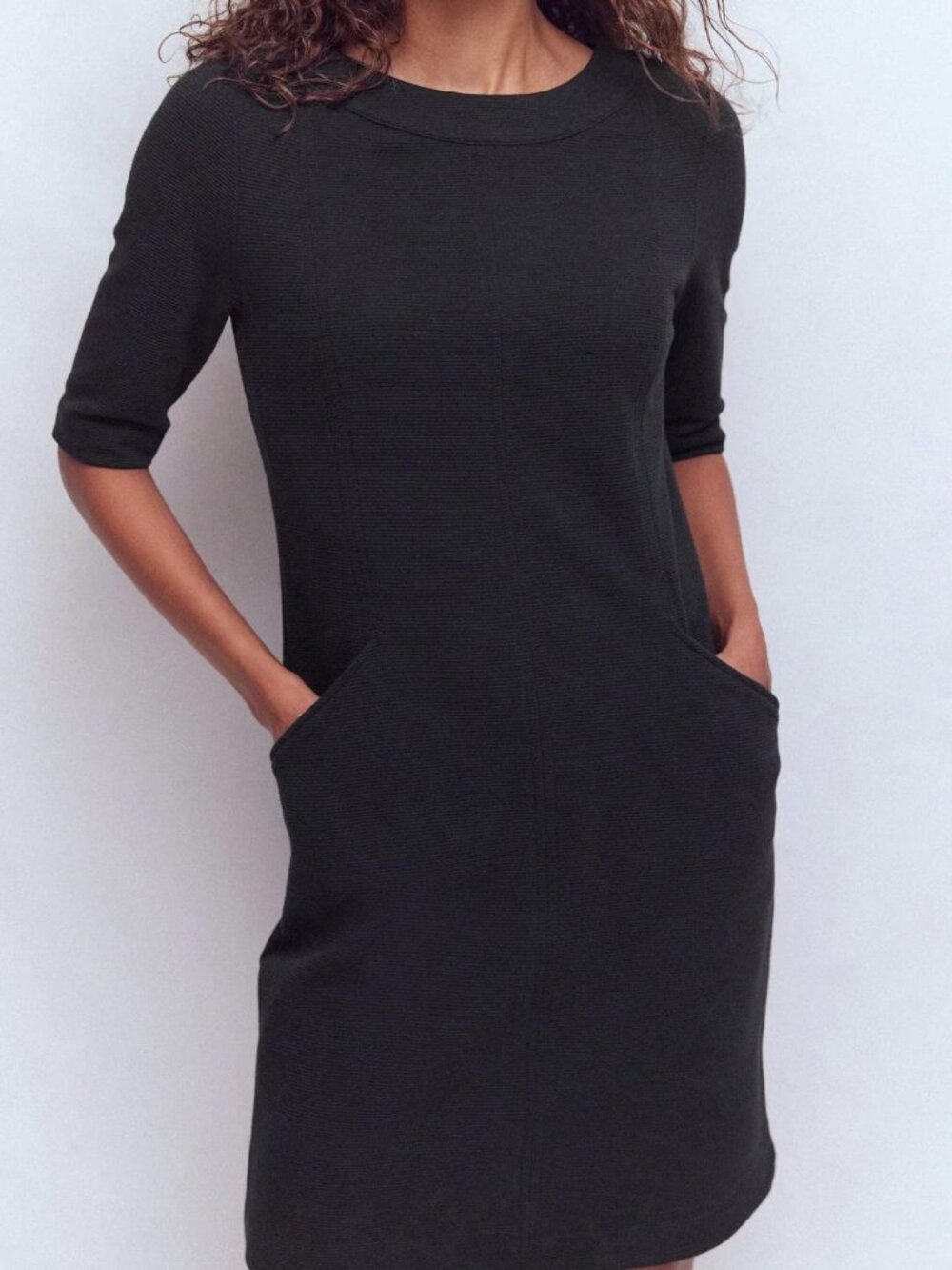 Boden tall Nessa Ottoman shift dress black ribbed cotton retro everyday US 6L